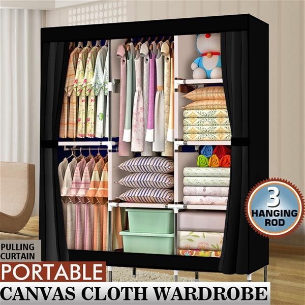 Black 71" Rack Storage Organizer Wardrobe Portable Closet Clothes With Shelf gallery