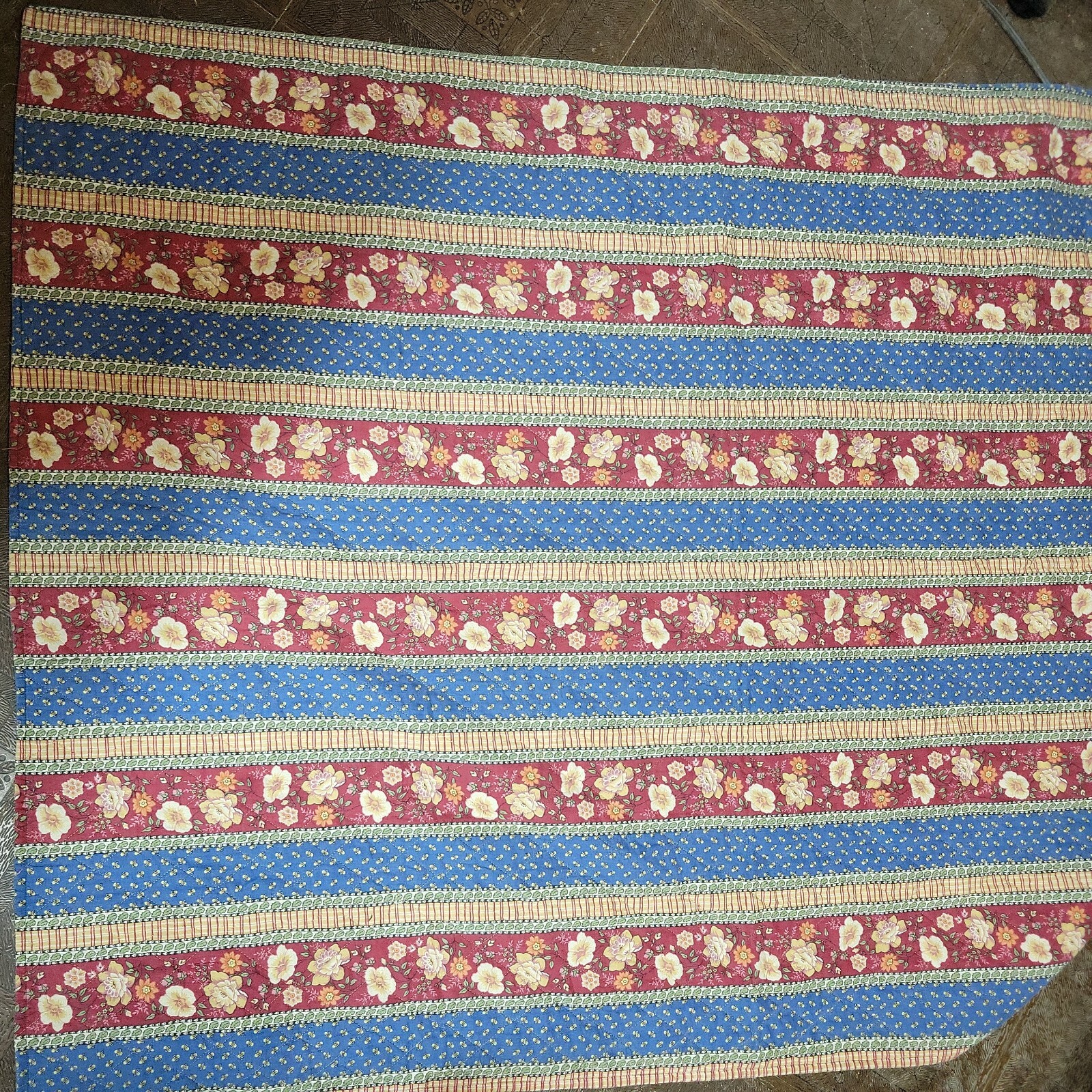 Reversible Quilt Crib Throw Cottagecore 40x55 in Floral Stripes Blue Red Cream gallery