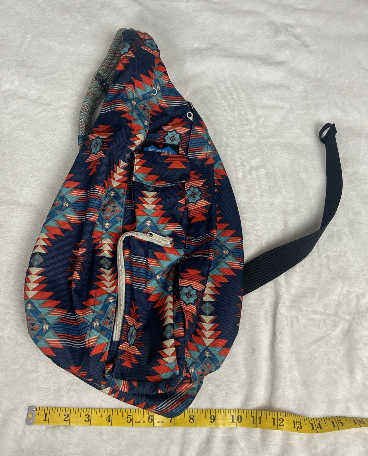 KAVU Rope Sling Bag Aztec Print Pattern Blue, Red, Gray, Teal 3