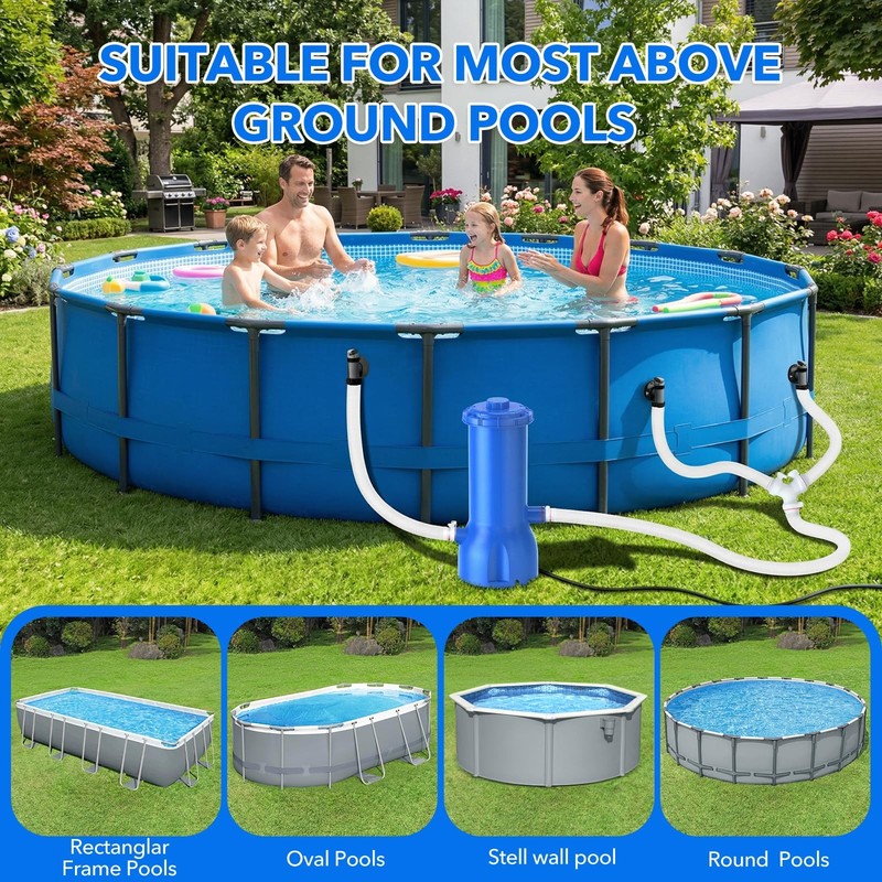 Above Ground Pool Filter Pump, 1000 GPH Powerful Swimming Cartridge Blue gallery