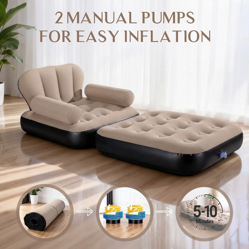 Inflatable Sofa Bed,5-in-1Foldable Thickened Flocked PVC Blow up Sofa with2Pumps gallery