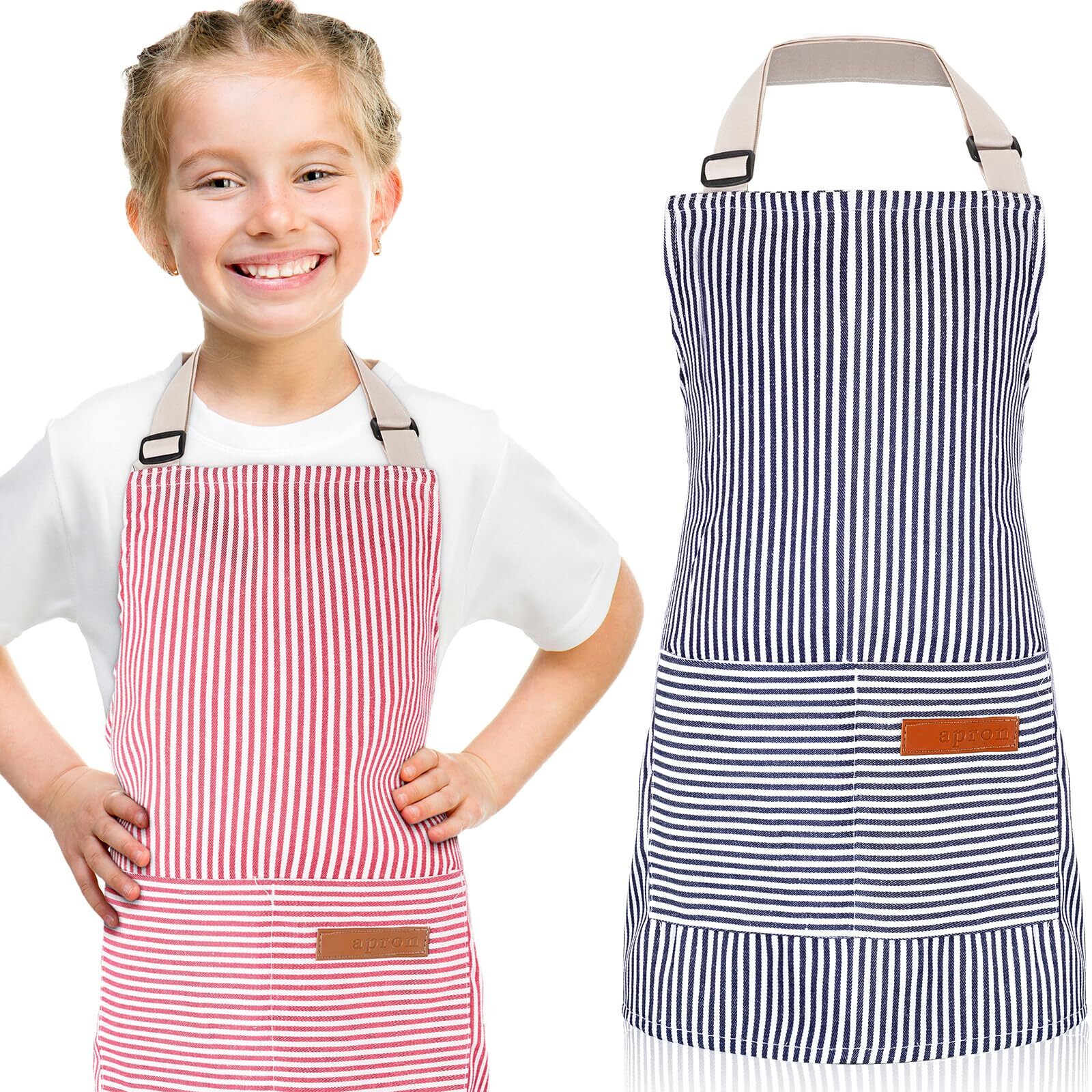 Jiuguva 2 Pcs Kids Apron Adjustable Chef Apron Cotton Toddler Cooking Stripe ... gallery