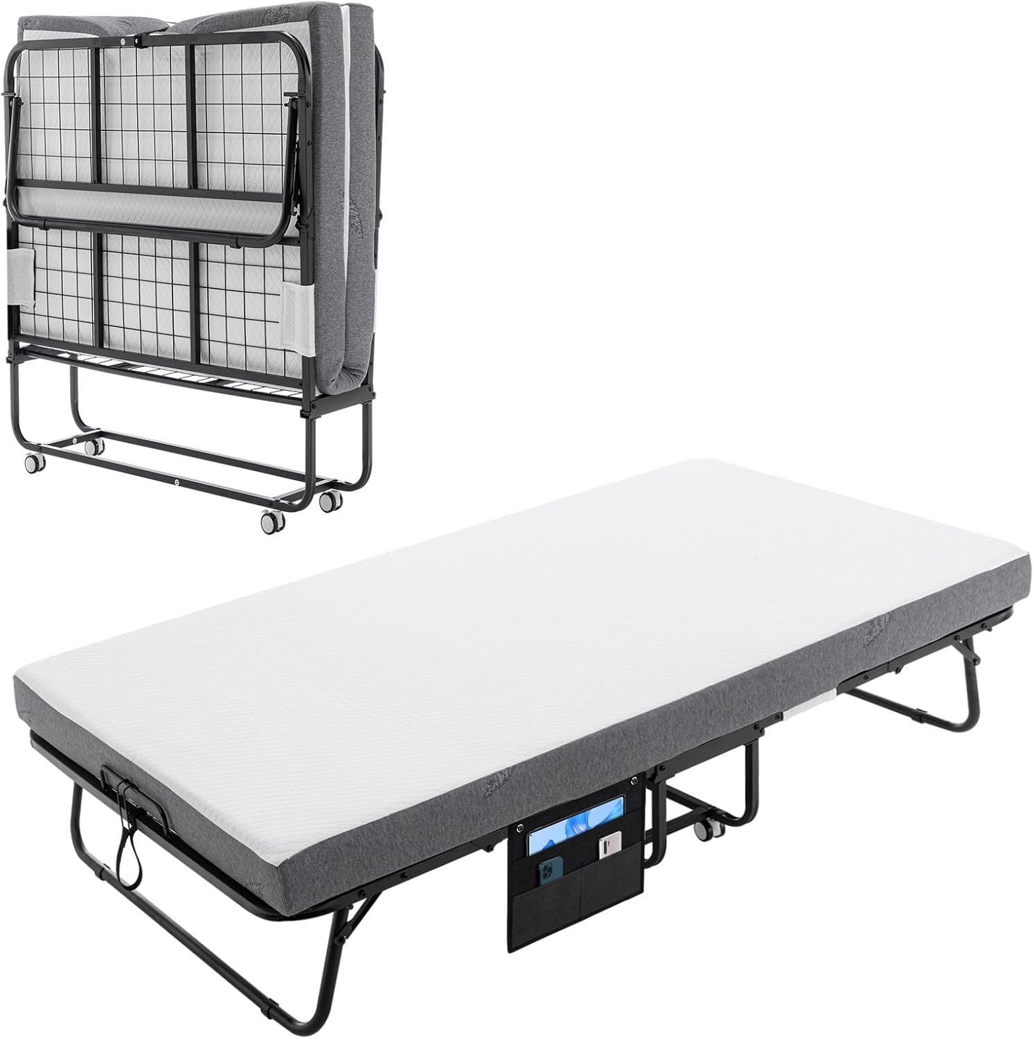 Portable Rollaway Bed with Memory Foam Mattress, Space-Saving Design, 75"x38 gallery