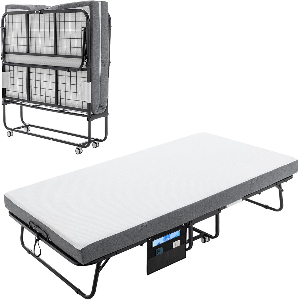 Portable Rollaway Bed with Memory Foam Mattress, Space-Saving Design, 75"x38