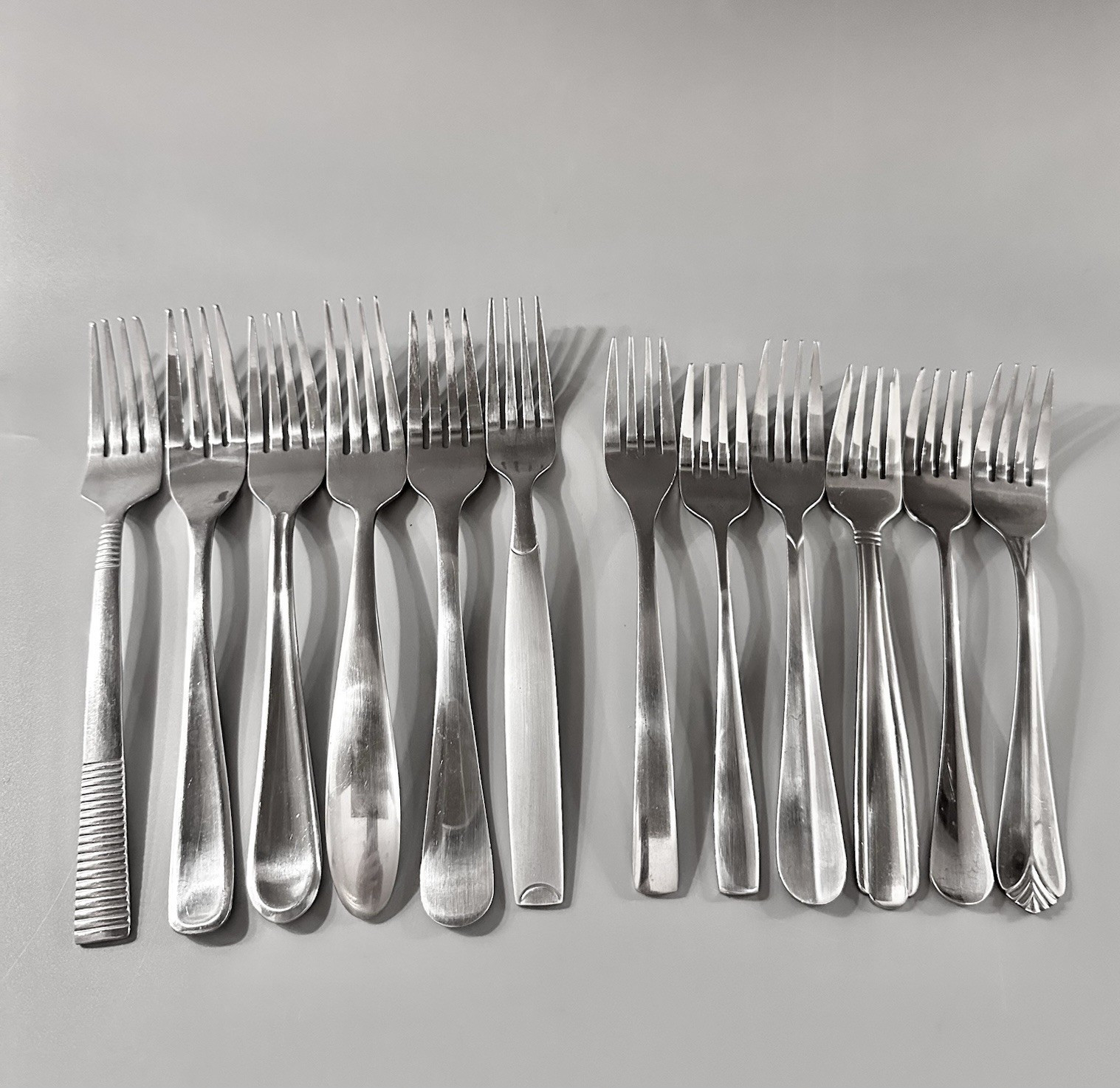 12 DINNER SALAD Forks Stainless Flatware Mixed Boho Mismatch Oneida Cambridge gallery