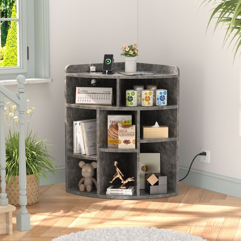3-Tier Cabinet Corner Cube Bookshelf with Adjusting Shelf Boards & USB Outlets gallery