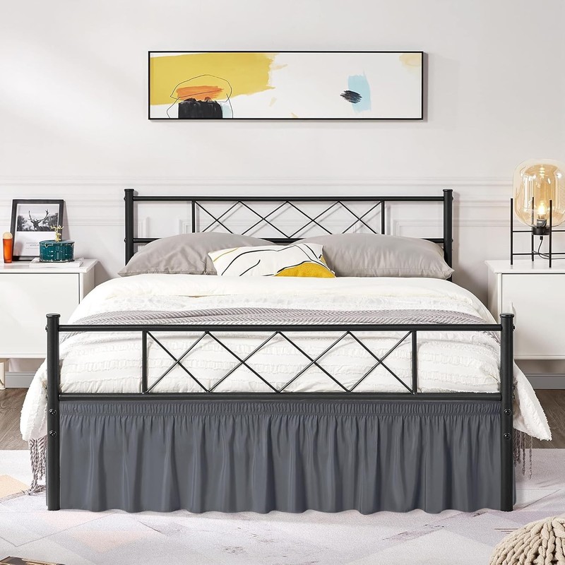 Queen Bed Wrap Around Skirt Split Corners Elastic Dust Ruffle Polyester Dark ... gallery