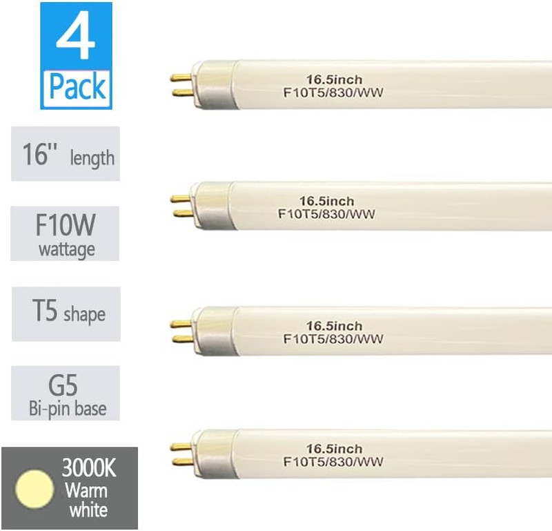 (4 Pack) 16’’ F10T5/830 Fluorescent Bulb Replacement for Jasco 10W 3000K Warm Wh gallery