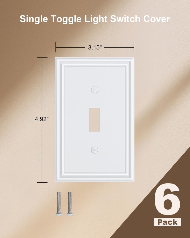 6-Pack Single Toggle Light Switch Cover Plate, Durable Solid Alloy Decorative... gallery