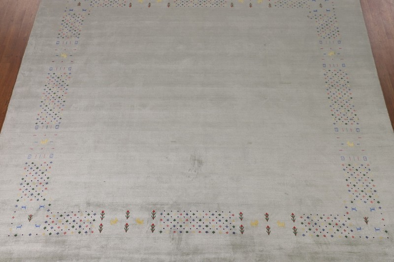 Gray Wool Bordered Design Square Gabbeh Handmade Living Room Rug Carpet 9'x10' gallery