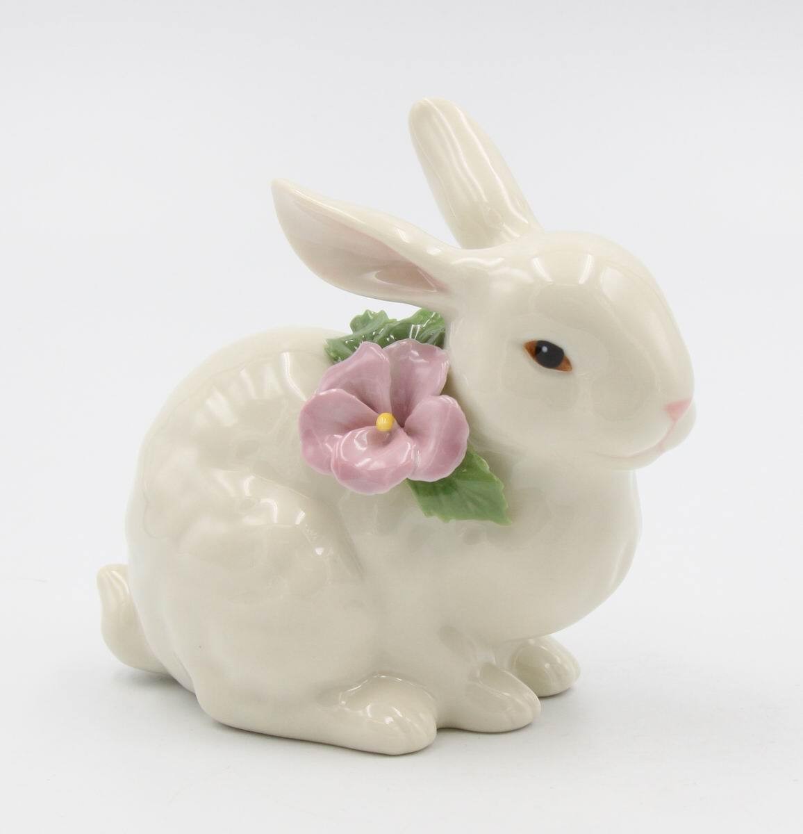 Ceramic Bunny Rabbit with Pink Pansy Flower Figurine, Home Décor, Gift for Her, gallery