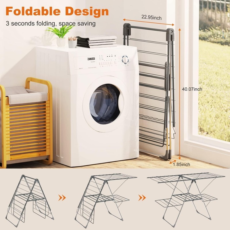 Clothes Drying Rack Foldable Large Laundry Drying Rack Collapsible Stainless ... gallery