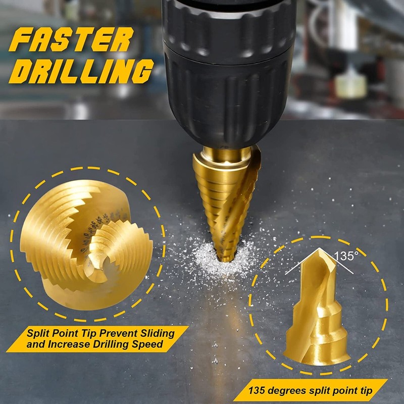3Pcs Drill Bit Set Titanium Nitride Coated Steel Step Quick Change 1/4 Shank HSS gallery