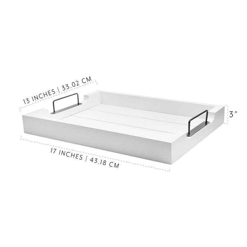 AuldHome Design Rustic Wood Serving 17" x 13" x 3", White With Black Handles gallery