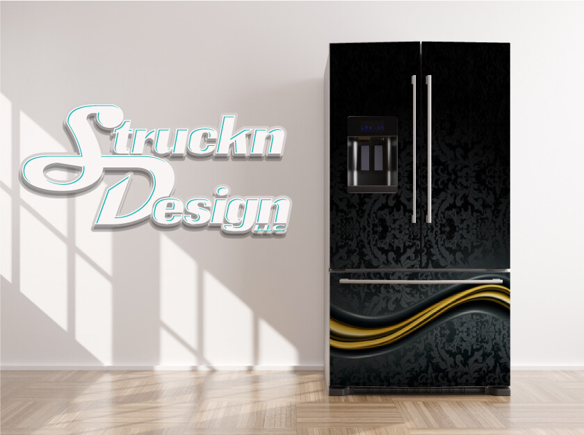 Wavy Gold Black Geometric Luxury Grey Fridge Freezer Wrap Side Door Vinyl Decal gallery