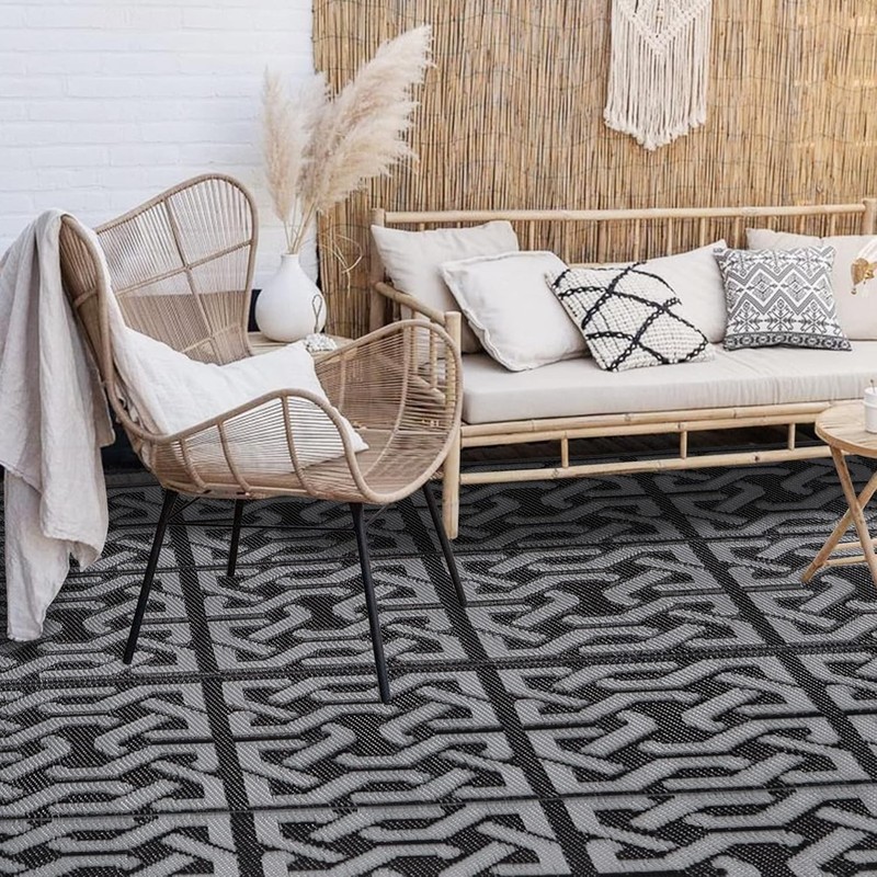 Durable Black & Grey Reversible Plastic Mat - Perfect for Beach & RV Adventures gallery