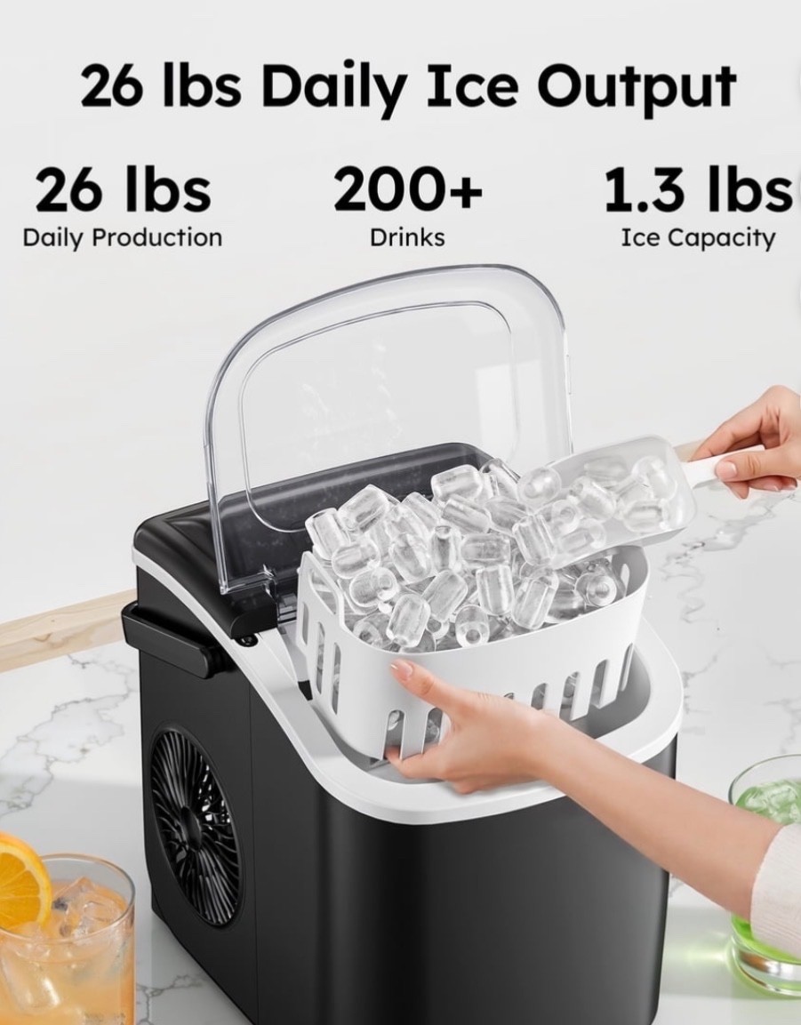 Simzlife 26 lbs/24H Countertop Ice Maker Machine, 9 Bullet-Shaped Ice in 6 Min, gallery
