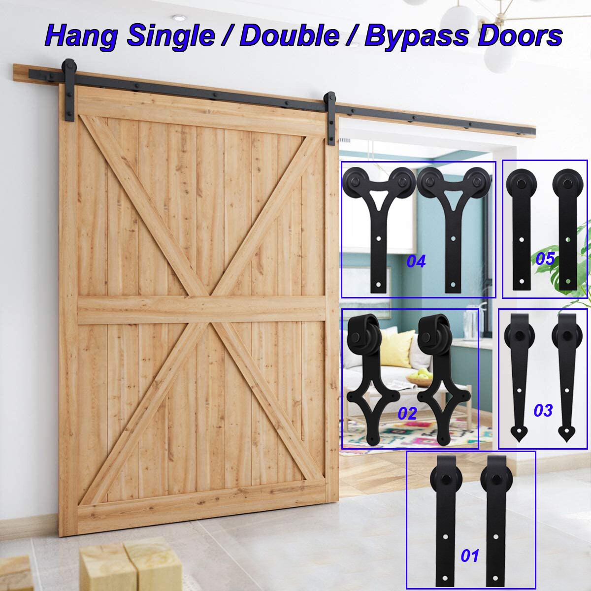4-16FT Sliding Barn Door Hardware Closet Track Kit Single/Double/Bypass 2 Doors gallery