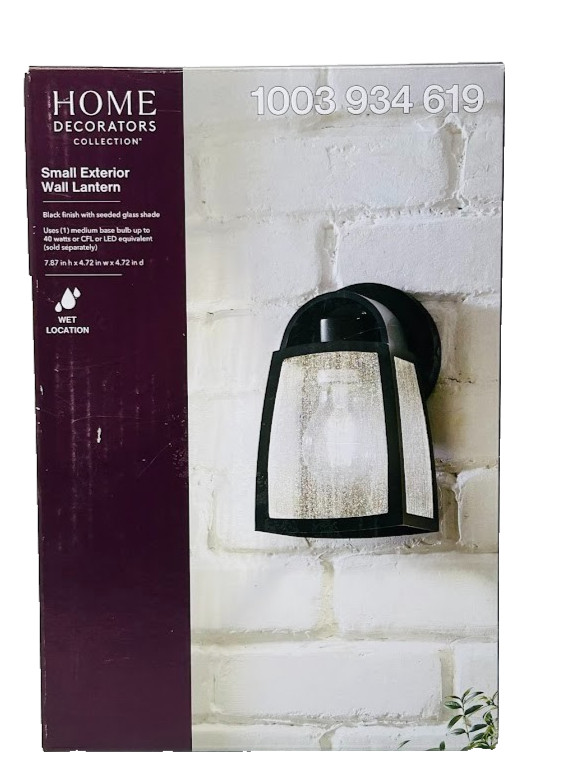 Home Decorators Collection 1-Light Outdoor Wall Lantern (Black, Seeded Glass) gallery