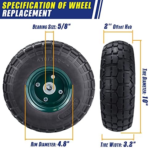 2 Pcs 10" Flat Free Tires Solid Pneumatic Tires Wheels, 4.10/3.50-4 Air Less gallery