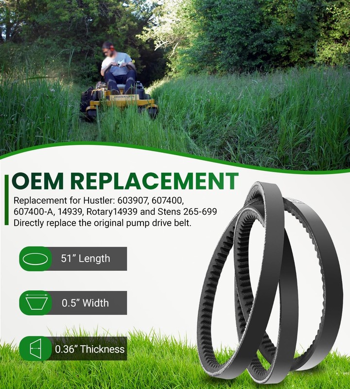 for Hustler Raptor, Raptor SD (52/54/60) 1/2" x 51 607400 603907 Pump Drive Belt gallery