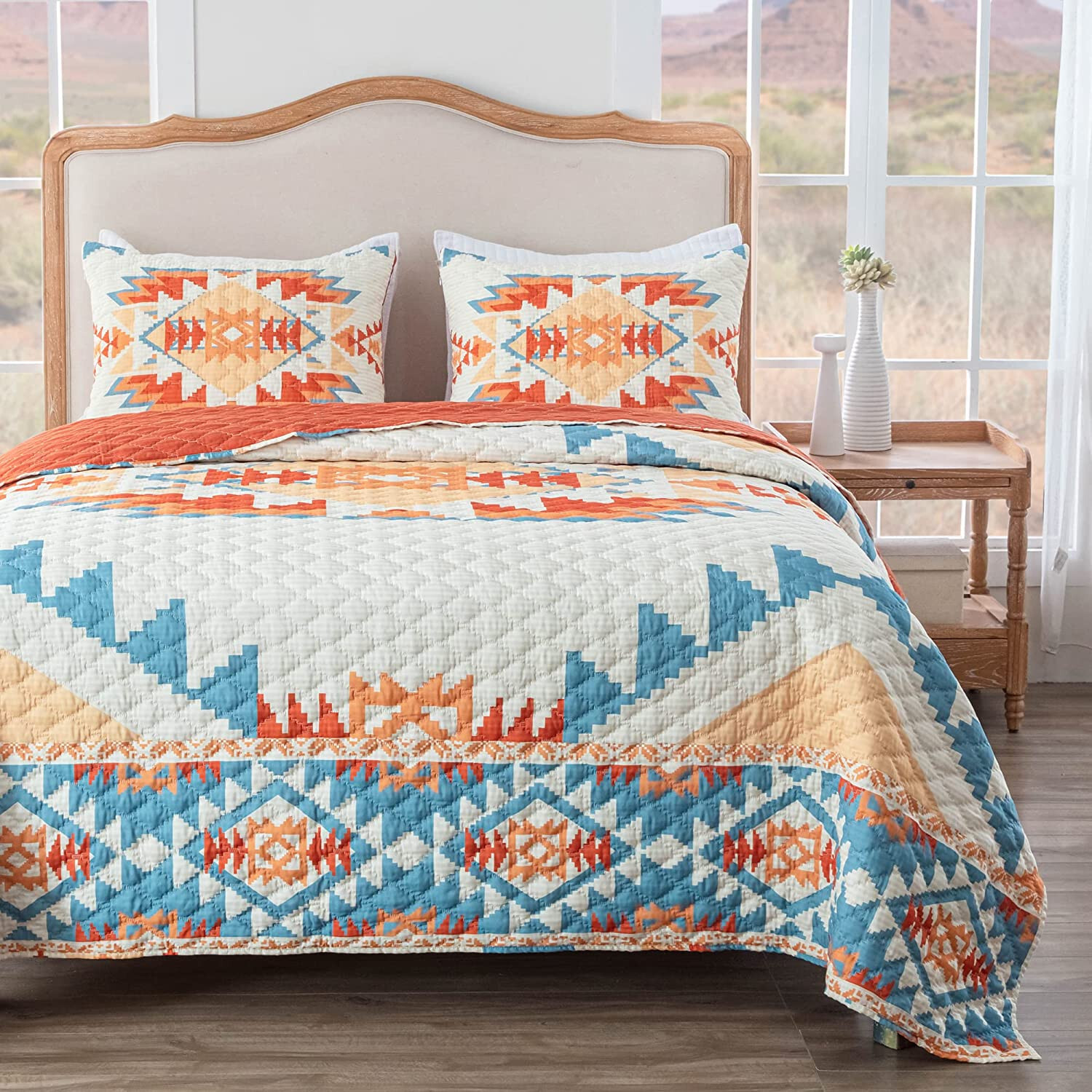 SOUTHWEST HORIZON 3pc King QUILT SET : SOUTHWESTERN NATIVE ORANGE TURQUOISE gallery
