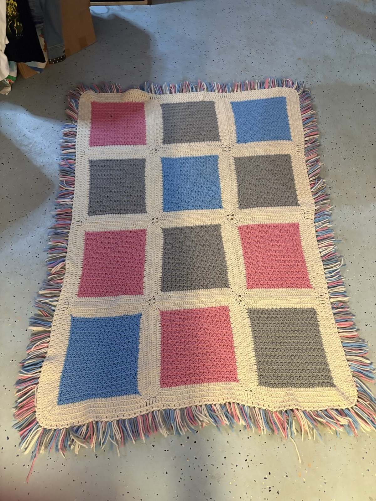 Vintage Handmade Patchwork Crochet Blanket/Throw 68”X 48 VG Condition gallery