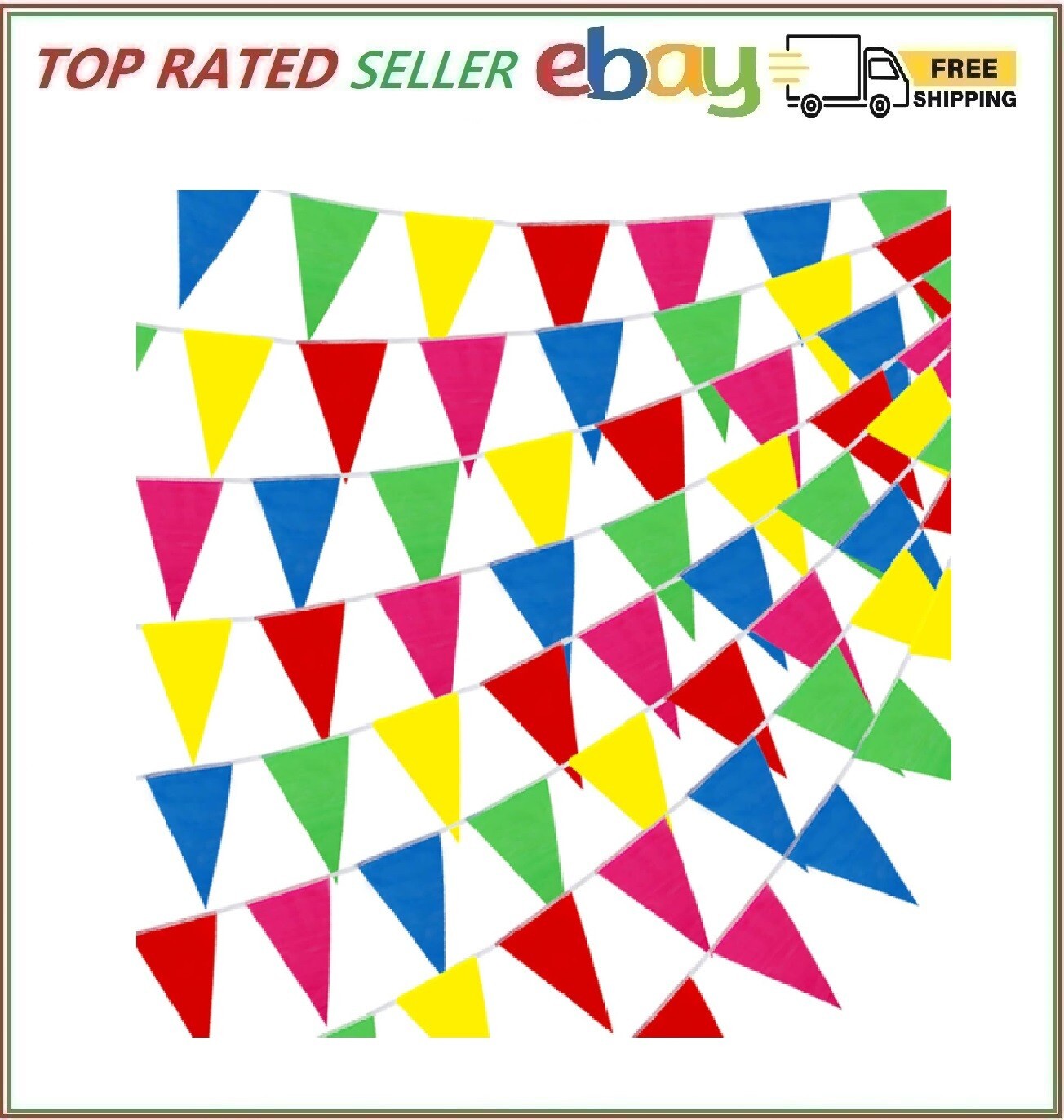 Multi Color Pennant Banners String Flags Triangle, Party Decor Nylon 375 ft Rope gallery