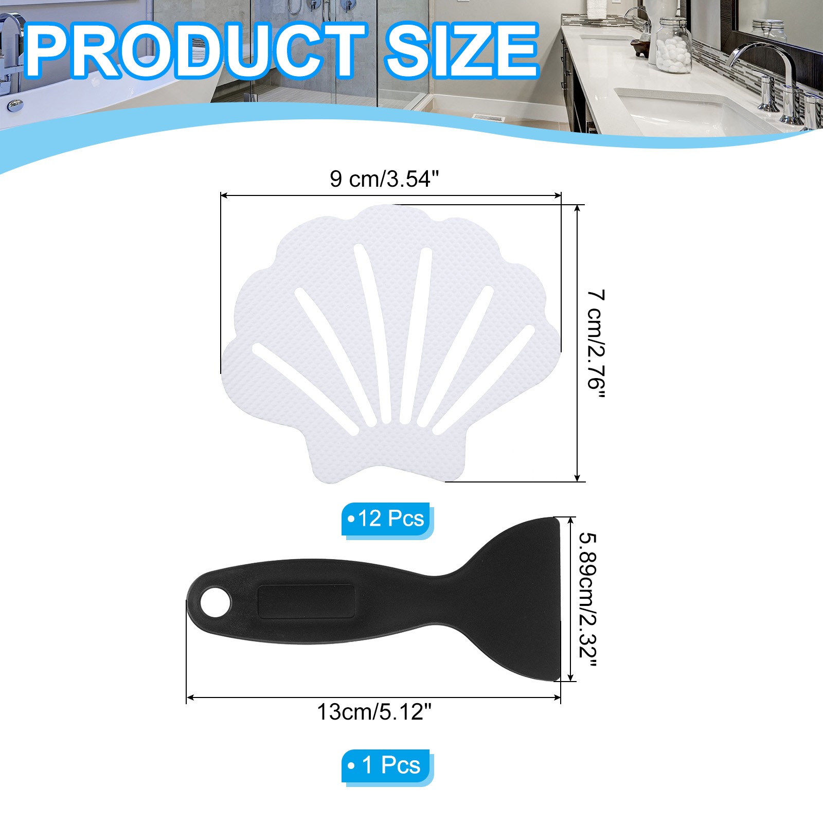 12 Pack Shell Bathtub Non Slip Stickers 3.54x2.76 Inch, White gallery