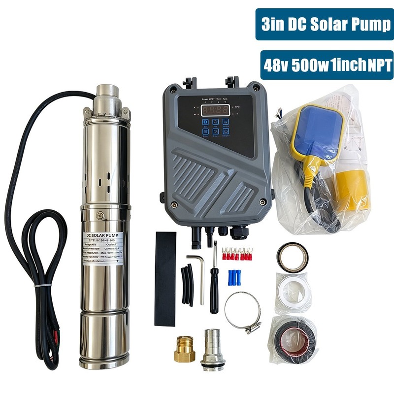 3" Solar Pump Submersible Pump Bore DC 48V 500W Deep Well Pump + MPPT Controller gallery