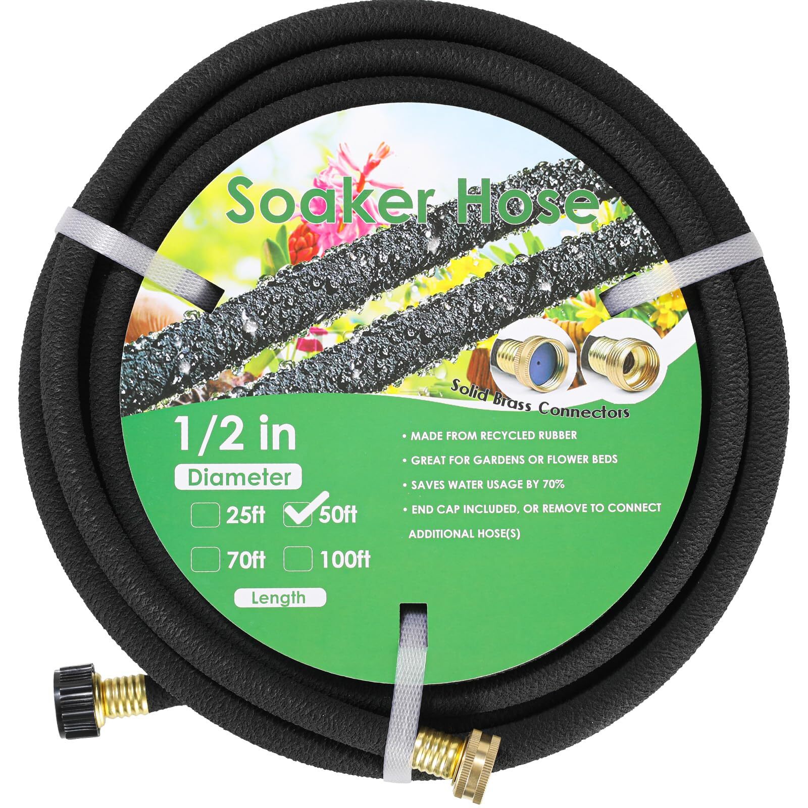 50 Ft Soaker Hose 1/2 Inch Rubber Heavy Duty Brass Connector Save 70% Water gallery