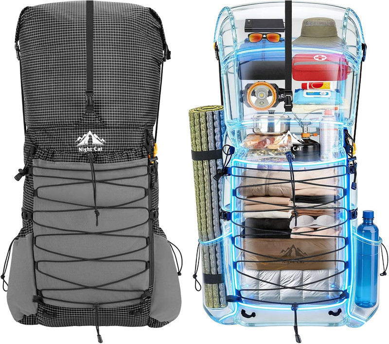70L Lightweight Internal Frame Hiking Backpack with Rain Cover - Black 2
