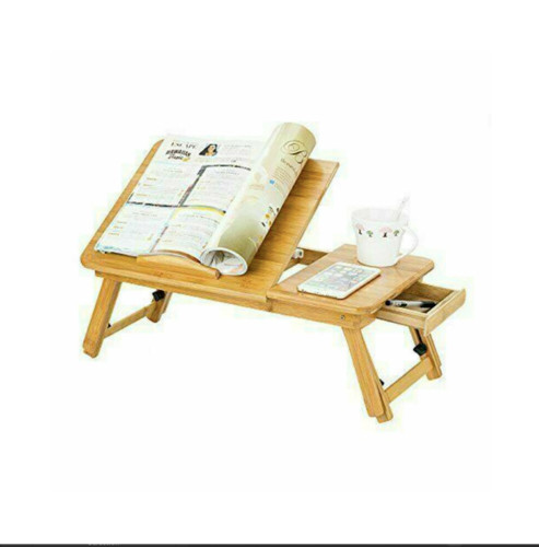Bamboo Adjustable Laptop Tray Lap Desk Stand Foldable Bed Table w/drawer gallery