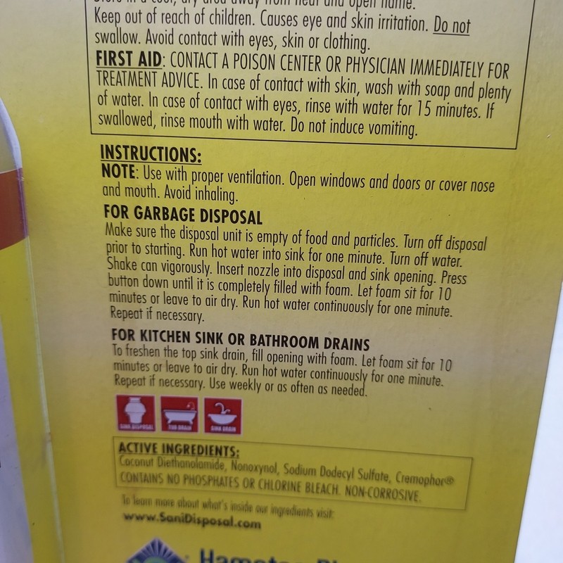 Sani 360° Garbage Disposal Cleaner Deodorizer 10 oz. Lemon Scent Enzyme Foam Act gallery