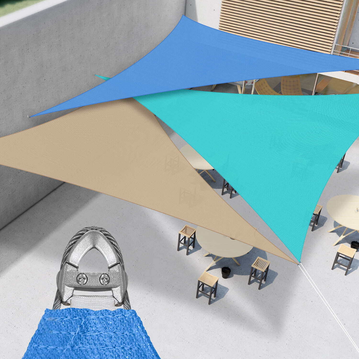 22/23/24ft Blue Triangle Outdoor Pool Patio Deck Steel Cable Sun Shade Sail gallery