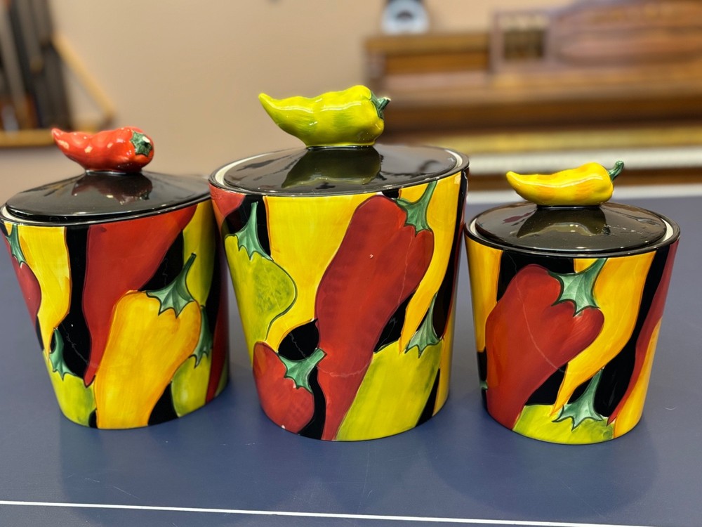 Clay Art "Caliente" 3 Piece ceramic set - green, red, yellow and black