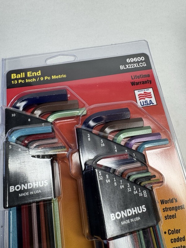 Bondhus 22pc Color Hex Key Set Ball End Metric & SAE #69600 & Free Gift !!!! gallery