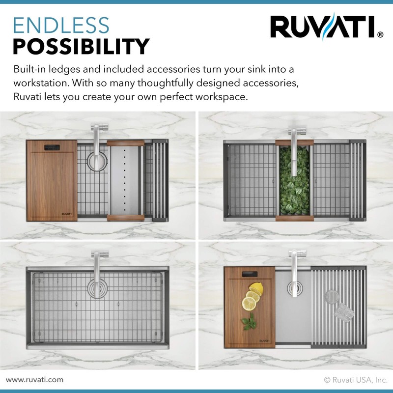 Ruvati 33" Workstation Ledge Rounded Corners Undermount Sink - RVH8303 gallery