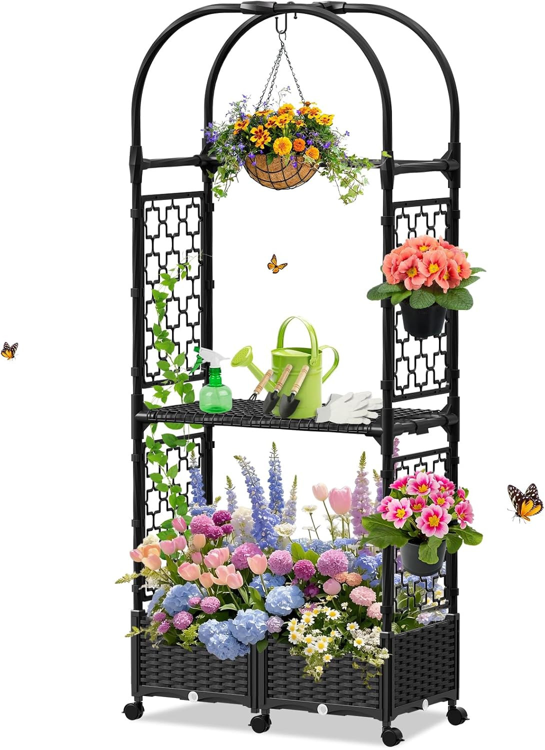 Planter Box with Trellis,5.9Ft/71In Self Watering Raised Garden Bed with Wheels gallery