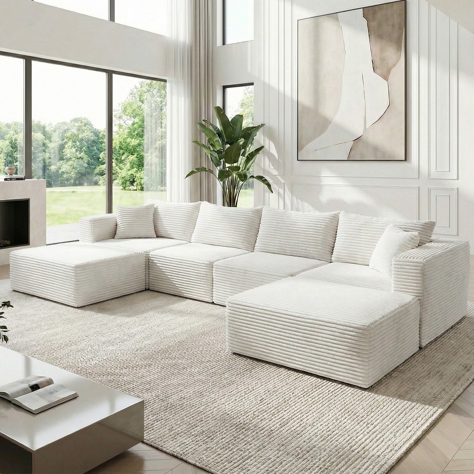 Zafly 150" Oversized Modular Sofa, 6 Seater Corduroy U shaped Sectional Sofa gallery