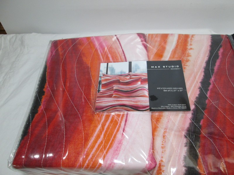 New Max Studio Two Standard Shams - Red, Orange, Black and Pink Wave NIP gallery