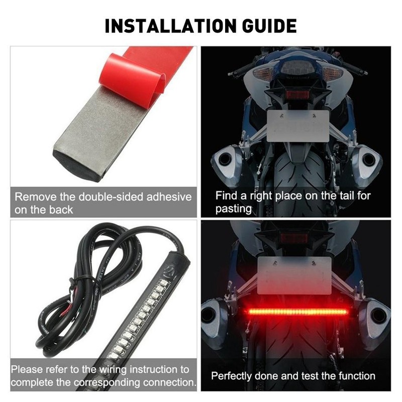 Waterproof Motorcycle LED Strip Underbody Lights 48-3528 SMD Amber Red Universal gallery