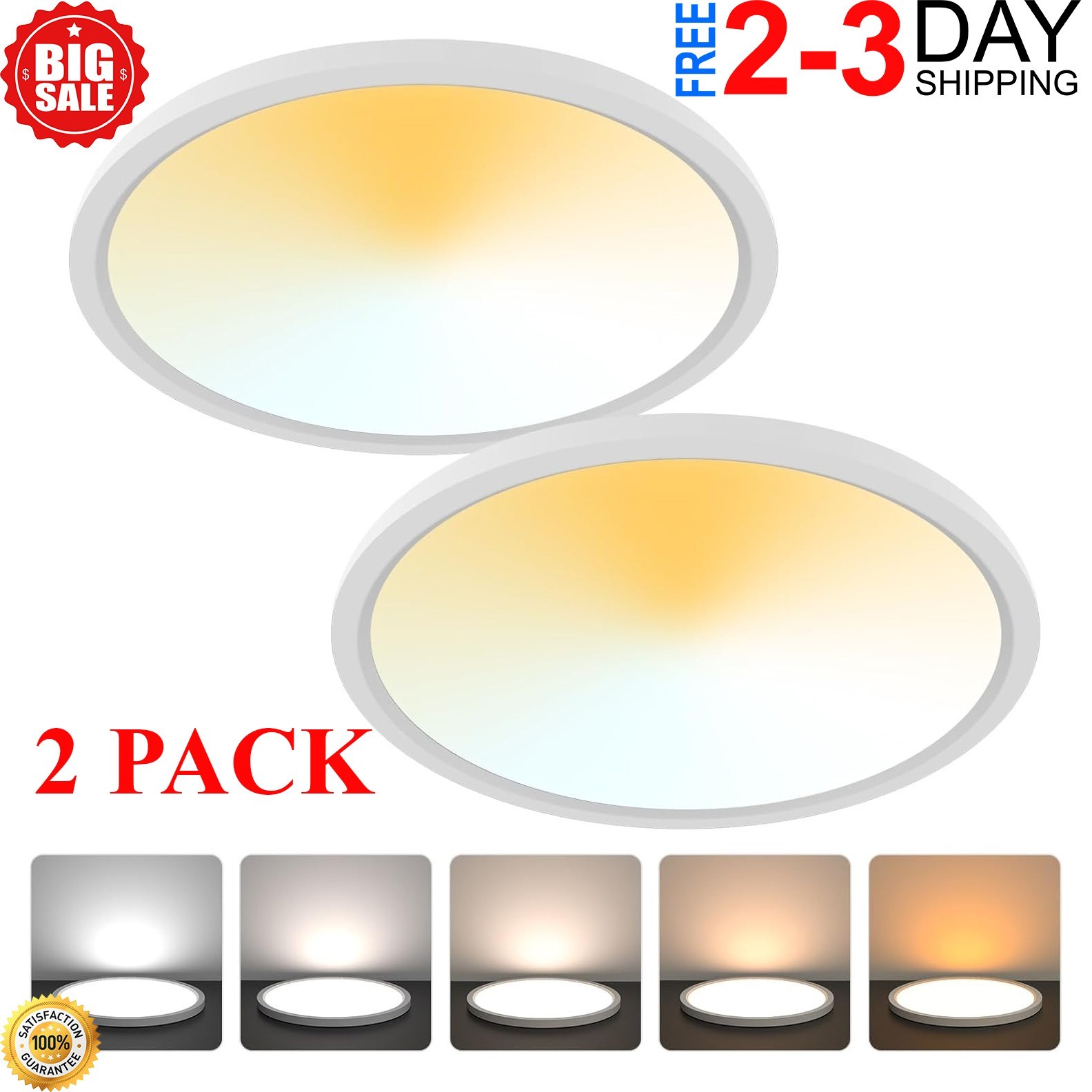 2Pack LED Flush Mount Ceiling Light 24W Ultra Thin Round White 3000k 4000k 6500k gallery