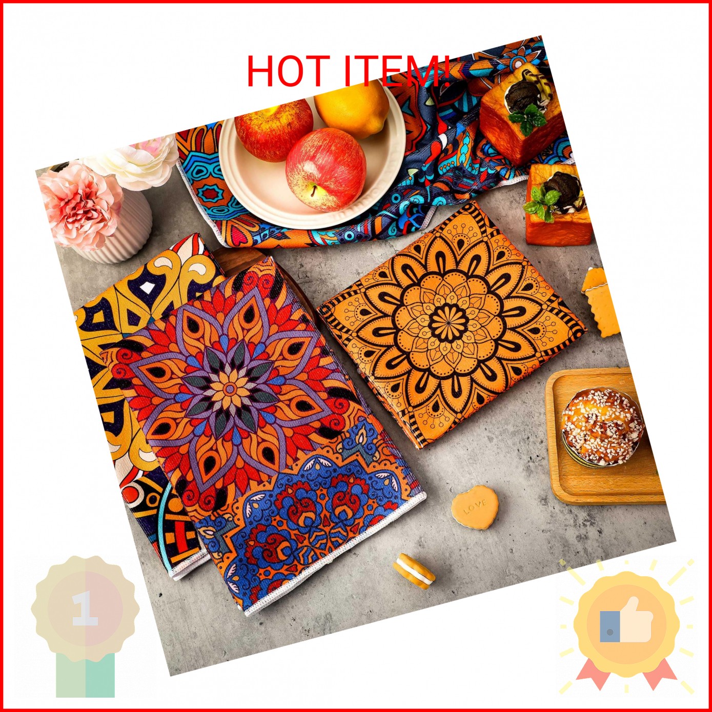 Sratte 6 Pcs Mandala Boho Kitchen Towels Bohemian Geometric Decorative Hand Towe gallery