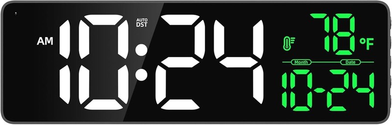 Large LED Digital Wall Clock with Date Temperature Auto Brightness Auto DST for gallery
