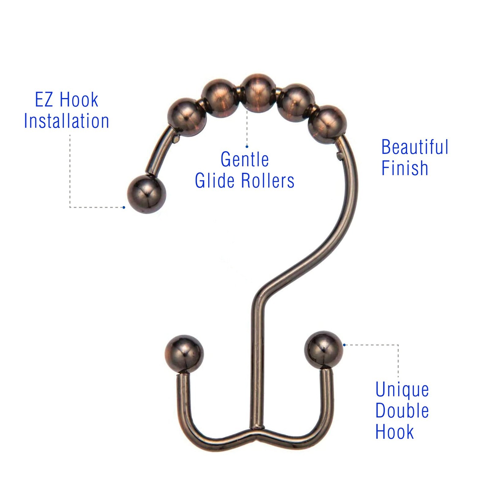 12 Pack Metal Shower Curtain HOOKS RINGS Double Glide Roller Set Bronze gallery