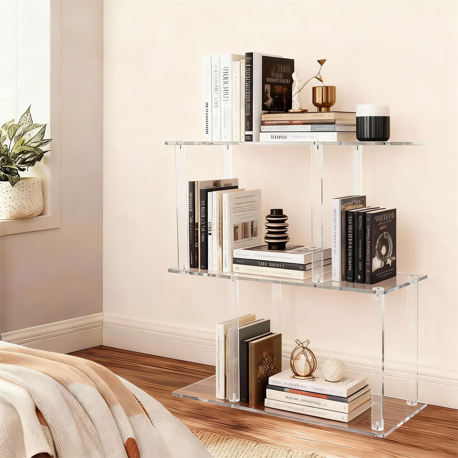 57*24*63cm Bookshelf, S-Shape Display Rack, Acrylic Storage Rack, Clear Bookcase gallery