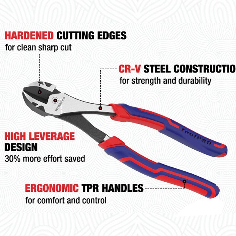WORKPRO 8" High Leverage Diagonal Plier Heavy Duty Wire Cutters Diagonal Cutters gallery