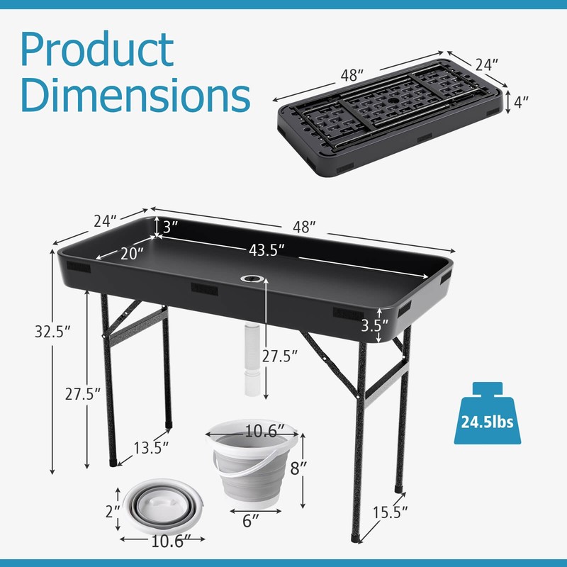 4 FT Folding Chilling Table w/Matching Skirt & Drain Hose Cold Keeper for Picnic gallery