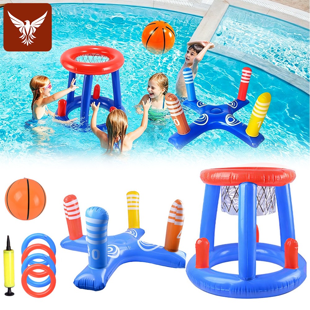 Kids Pool Toys Games Set Inflatable Basketball Hoop Cross Ring Toss Party Game gallery